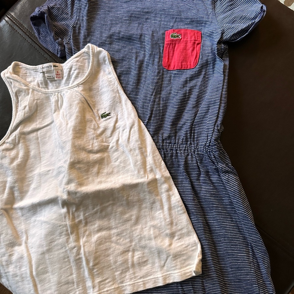 Lacoste Blue Striped Dress with Red Pocket and White Tank kids size 8
